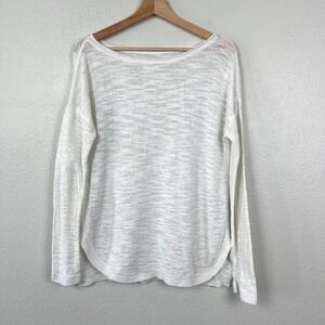 Lou & Grey Ivory Open Knit Boat Neck High Low Pullover Sweater Womens Medium